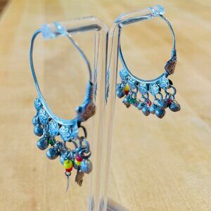 Antique Boho Vintage Hoop Earrings with Beads & Charms